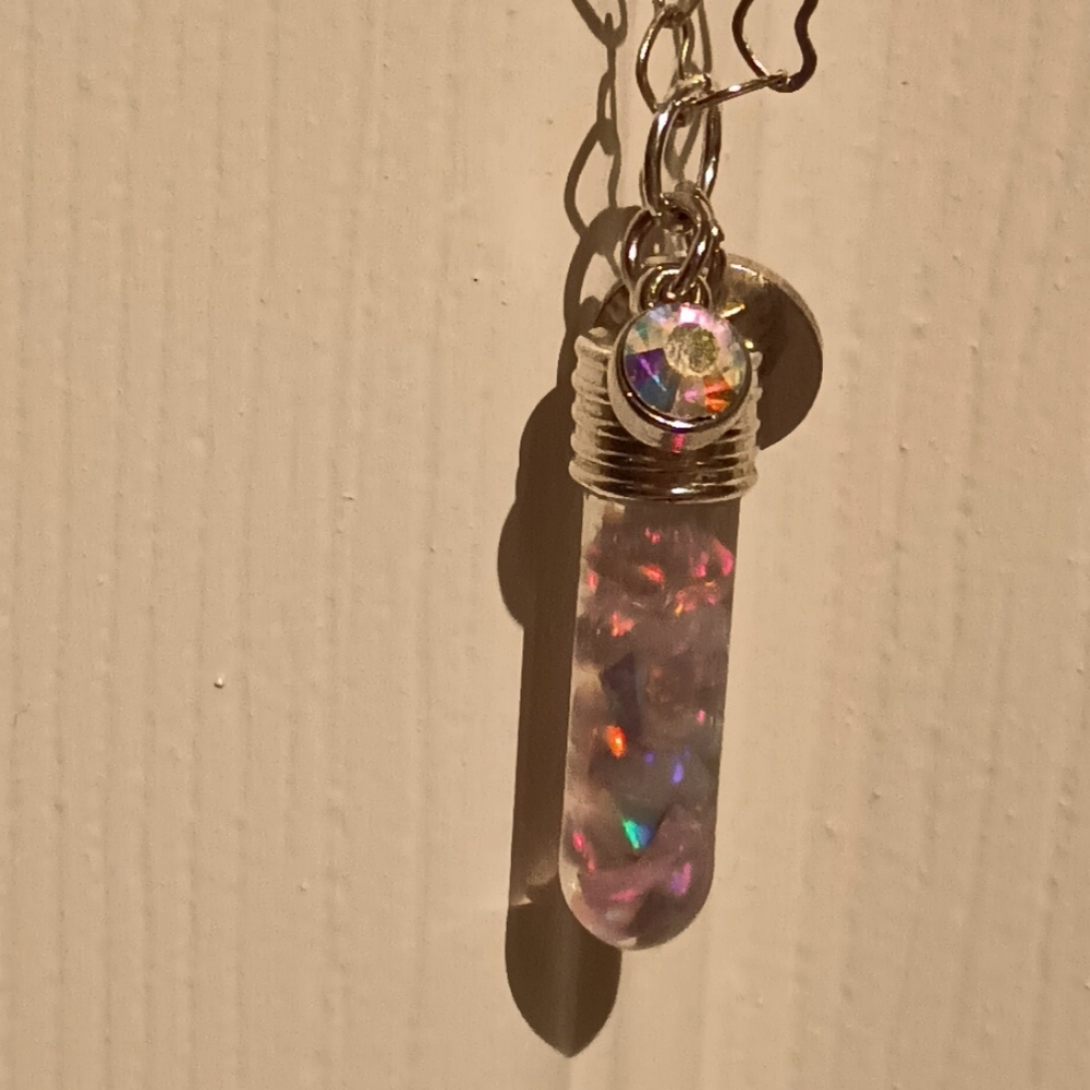 Opal in resin on heart chain